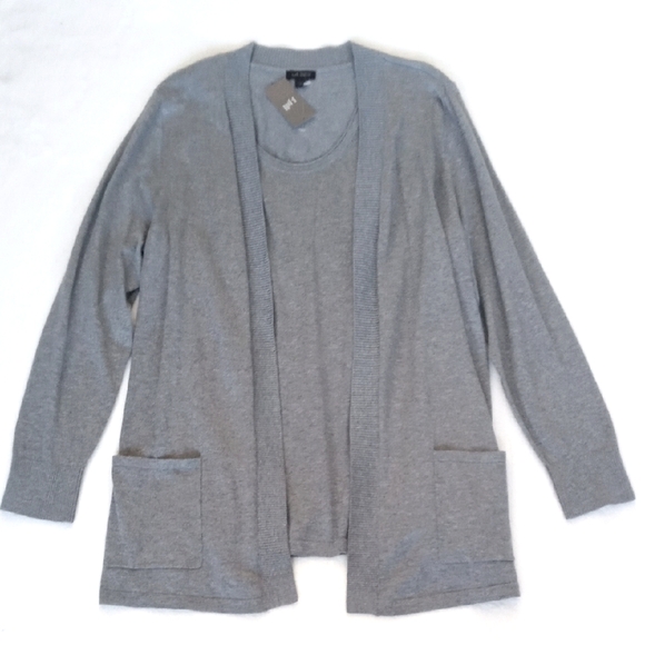 J.Jill Elegant Gray Women's Silk Blend Sweater Cardigan W/ Built In Tank Top XL - Picture 4 of 8